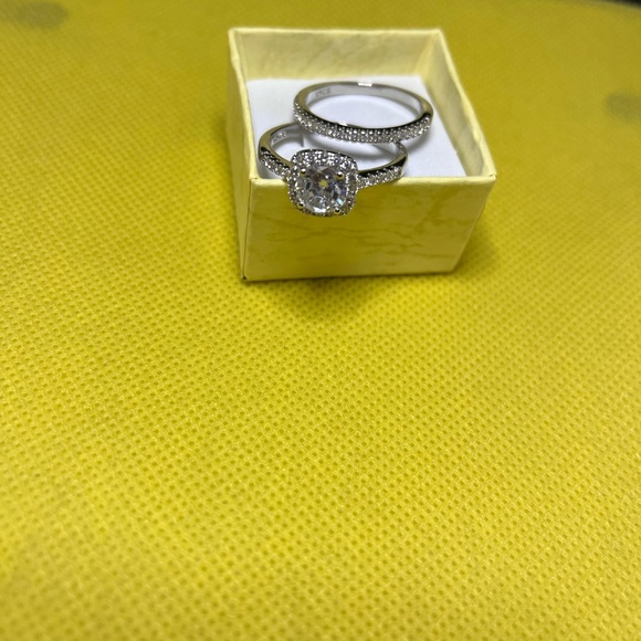 925 Sets Rings For Women Couple Cubic Zirconia Square Ring Lovers Jewelry - Picture 4 of 4